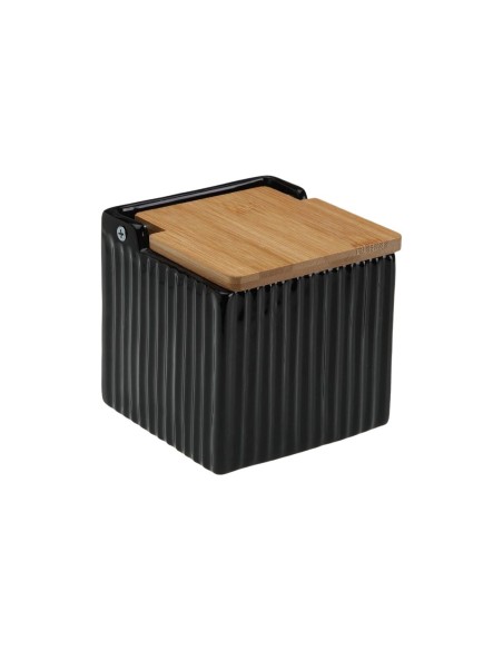Salière avec couvercle Versa Noir Céramique Bambou Dolomite 11 x 11 x 11 cm
