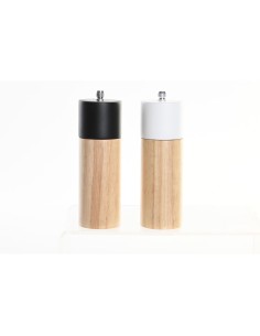 Salière-Poivrière DKD Home Decor 5 x 5 x 16 cm Céramique Noir Bois d'hévéa Blanc (2 Unités)