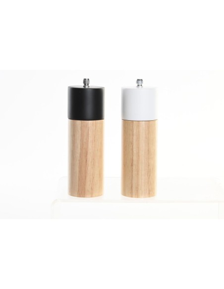 Salière-Poivrière DKD Home Decor 5 x 5 x 16 cm Céramique Noir Bois d'hévéa Blanc (2 Unités)