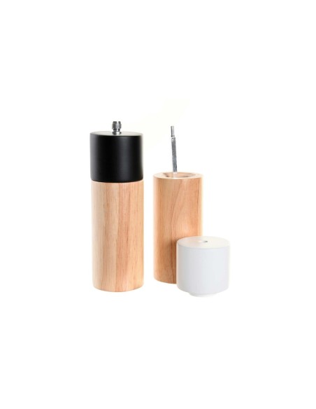 Salière-Poivrière DKD Home Decor 5 x 5 x 16 cm Céramique Noir Bois d'hévéa Blanc (2 Unités)