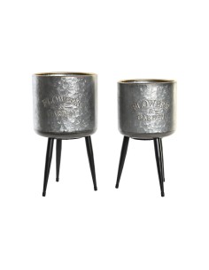 Set de pots DKD Home Decor Noir Gris Métallisé Métal Loft 25 x 25 x 46 cm