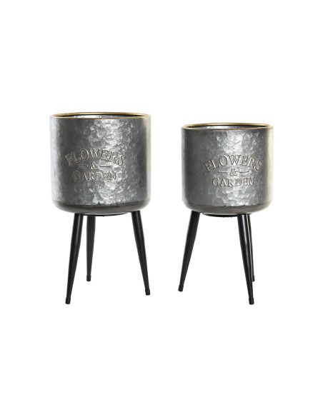 Set de pots DKD Home Decor Noir Gris Métallisé Métal Loft 25 x 25 x 46 cm