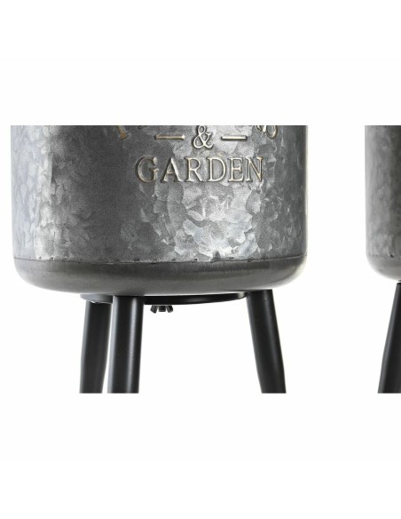 Set de pots DKD Home Decor Noir Gris Métallisé Métal Loft 25 x 25 x 46 cm