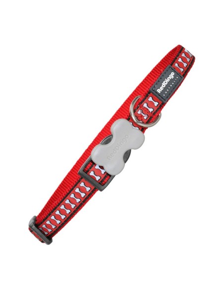 Collier pour Chien Red Dingo Réfléchissant Os Rouge (1,5 x 24-36 cm)
