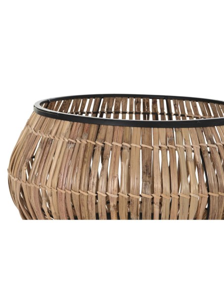 Set de pots DKD Home Decor Noir Naturel Métal Rotin Carré Bali 50 x 50 x 25,4 cm (2 Unités)