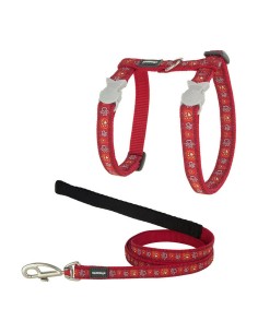 Harnais pour chat Red Dingo Style Rouge Sangle Empreinte d'animal