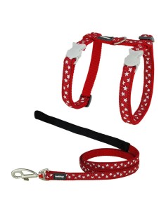 Harnais pour chat Red Dingo Style Rouge Étoile Blanc Sangle