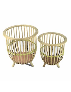Set de pots de fleurs DKD Home Decor 35 x 35 x 37 cm Naturel Marron Clair Bambou