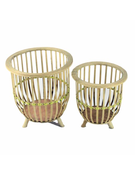 Set de pots de fleurs DKD Home Decor 35 x 35 x 37 cm Naturel Marron Clair Bambou