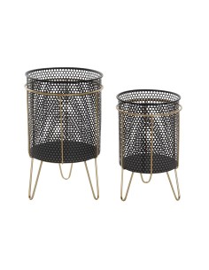 Set de pots de fleurs DKD Home Decor Noir Doré Métal Loft 36 x 36 x 58 cm