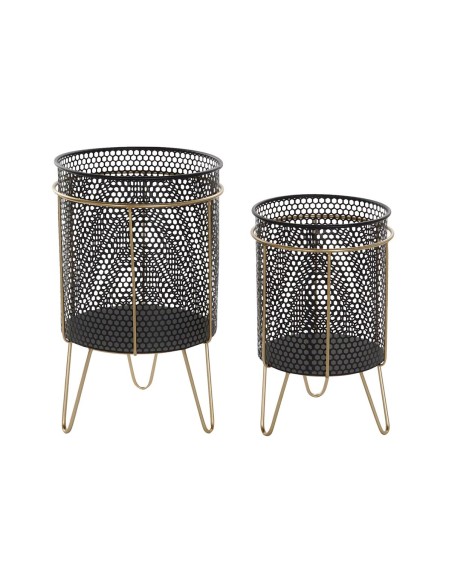 Set de pots de fleurs DKD Home Decor Noir Doré Métal Loft 36 x 36 x 58 cm