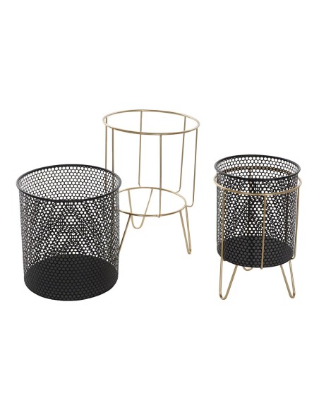 Set de pots de fleurs DKD Home Decor Noir Doré Métal Loft 36 x 36 x 58 cm