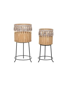Set de pots de fleurs DKD Home Decor 35 x 35 x 68 cm 31 x 31 x 68 cm Naturel Noir Métal Marron Bambou 32 x 32 x 68 cm