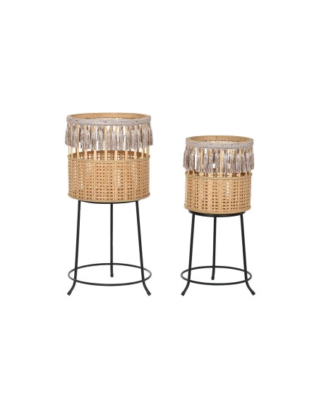 Set de pots de fleurs DKD Home Decor 35 x 35 x 68 cm 31 x 31 x 68 cm Naturel Noir Métal Marron Bambou 32 x 32 x 68 cm
