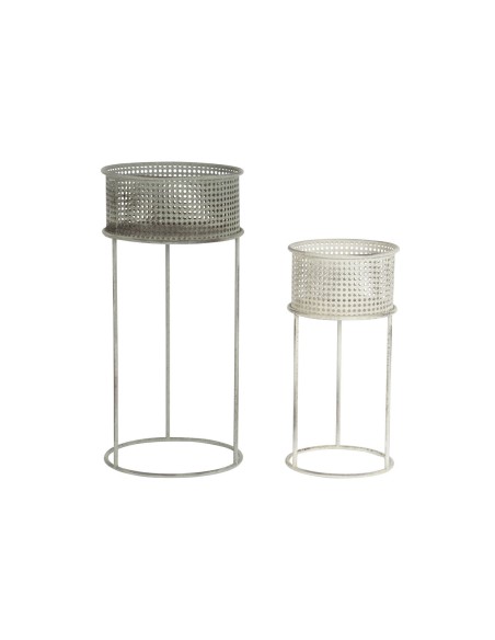 Set de pots de fleurs DKD Home Decor 33 x 33 x 70 cm Gris Métal Blanc Vintage