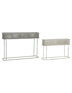 Set de pots de fleurs DKD Home Decor 100 x 22 x 70 cm Gris Métal Blanc Vintage