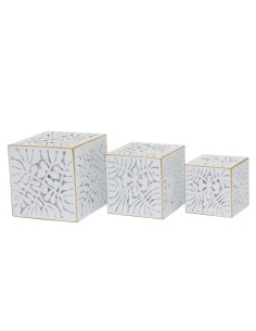 Set de pots de fleurs DKD Home Decor Volets Doré Métal 15 x 15 x 15 cm Blanc Tropical Feuille d'une plante
