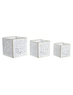 Set de pots de fleurs DKD Home Decor Volets Doré Métal 15 x 15 x 15 cm Blanc Tropical Feuille d'une plante 2