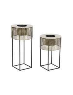 Set de pots de fleurs DKD Home Decor 33 x 33 x 67 cm Noir Doré Métal Loft