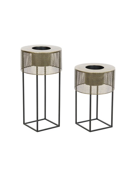 Set de pots de fleurs DKD Home Decor 33 x 33 x 67 cm Noir Doré Métal Loft