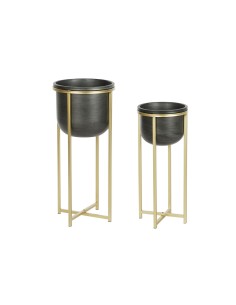 Set de pots de fleurs DKD Home Decor 28,5 x 28,5 x 65,5 cm 28 x 28 x 65 cm Noir Doré Métal