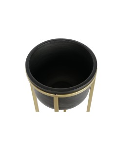 Set de pots de fleurs DKD Home Decor 28,5 x 28,5 x 65,5 cm 28 x 28 x 65 cm Noir Doré Métal 2
