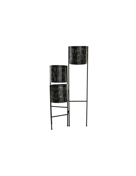 Cache-pot DKD Home Decor Noir Doré Métal Visage 22 x 22 x 93 cm