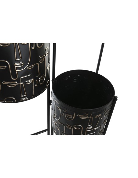 Cache-pot DKD Home Decor Noir Doré Métal Visage 22 x 22 x 93 cm