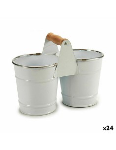 Cache-pot Ibergarden D60088-D Blanc Argenté Bois Zinc Double 20 x 15 x 10,2 cm (24 Unités)