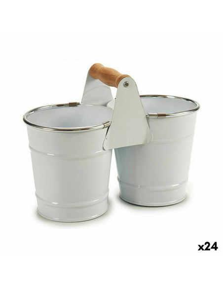 Cache-pot Ibergarden D60088-D Blanc Argenté Bois Zinc Double 20 x 15 x 10,2 cm (24 Unités)