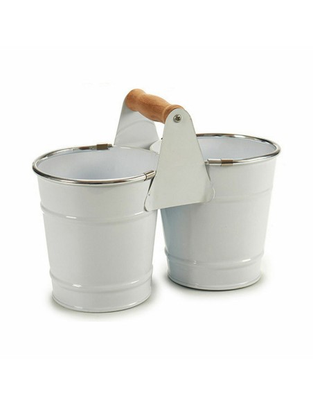 Cache-pot Ibergarden D60088-D Blanc Argenté Bois Zinc Double 20 x 15 x 10,2 cm (24 Unités)
