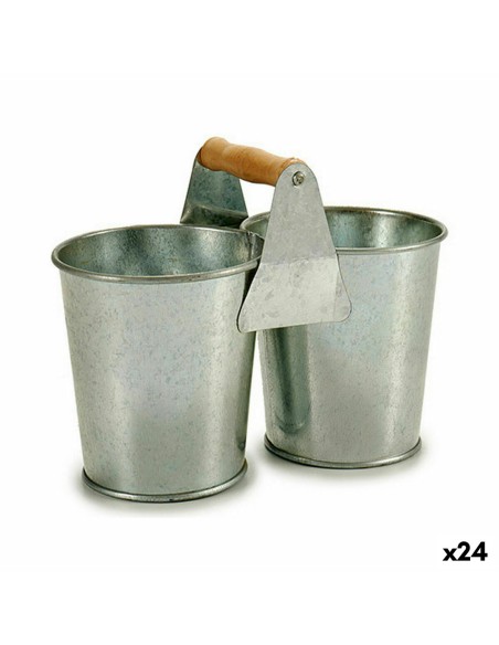 Cache-pot Ibergarden D60088-B Marron Argenté Bois Zinc Double 20 x 15 x 10,2 cm (24 Unités)