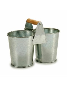 Cache-pot Ibergarden D60088-B Marron Argenté Bois Zinc Double 20 x 15 x 10,2 cm (24 Unités) 2
